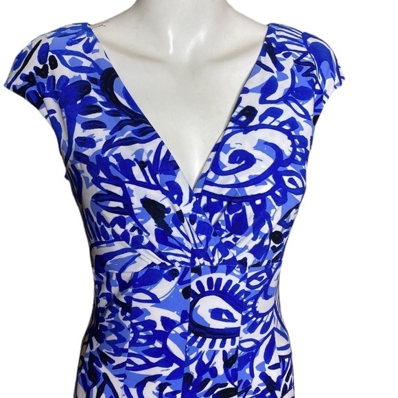 Lauren Ralph Lauren Dress Blue & White Patterned Fit N Flare Size 4 - Picture 2 of 10